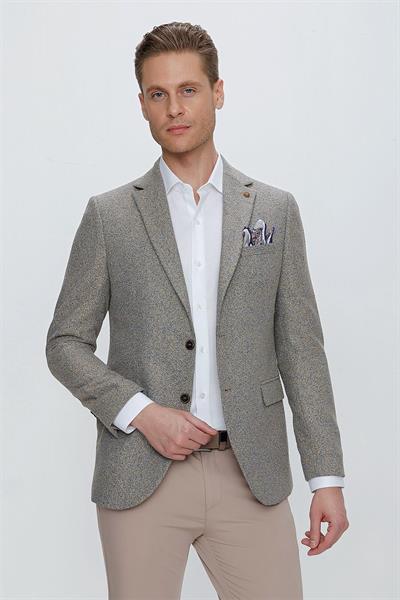Slim Fit Çift Yırtmaç Kırçıllı Dokuma Camel Blazer Ceket C 633