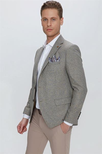 Slim Fit Çift Yırtmaç Kırçıllı Dokuma Camel Blazer Ceket C 633