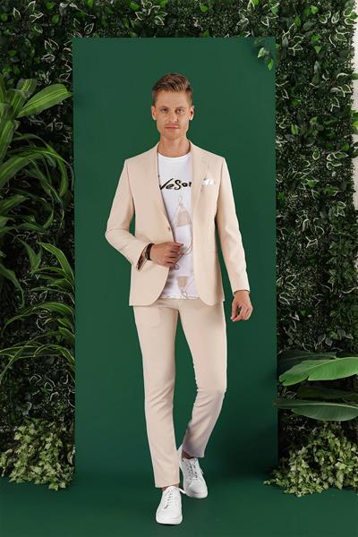 Slim Fit Çift Yırtmaç Esnek Pamuklu Fleto Cepli Bej Ceket C 645