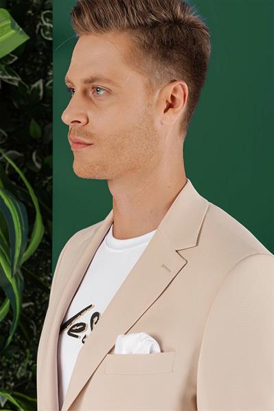 Slim Fit Çift Yırtmaç Esnek Pamuklu Fleto Cepli Bej Ceket C 645