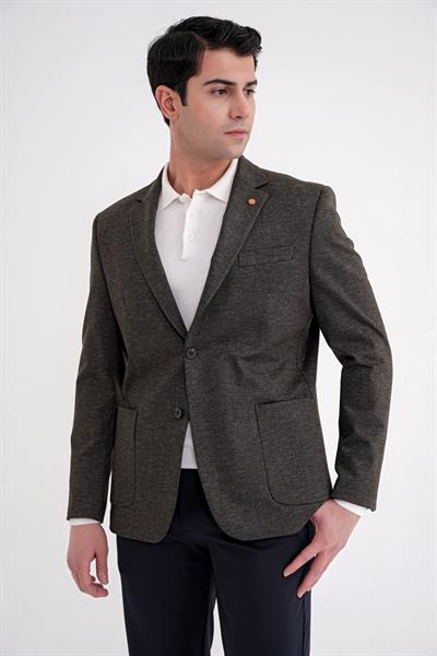 Comfort Fit Mono Yaka Çift Yırtmaç Pamuklu Haki Ceket C 720