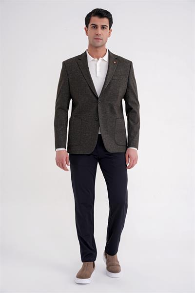Comfort Fit Mono Yaka Çift Yırtmaç Pamuklu Haki Ceket C 720