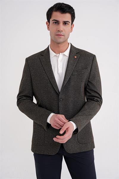 Comfort Fit Mono Yaka Çift Yırtmaç Pamuklu Haki Ceket C 720