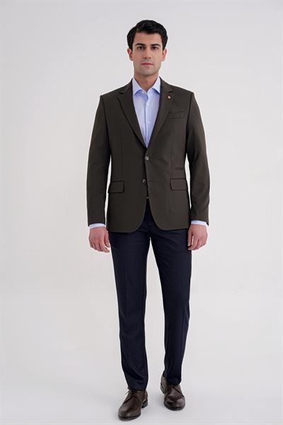 Comfort Fit Çift Yırtmaç Spandex Karışım Esnek Pamuklu Haki Ceket C 727