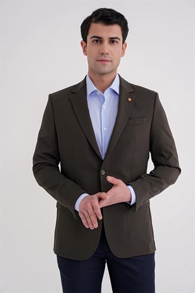 Comfort Fit Çift Yırtmaç Spandex Karışım Esnek Pamuklu Haki Ceket C 727