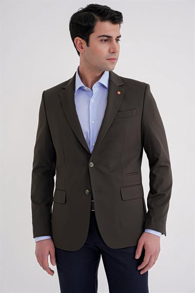 Comfort Fit Çift Yırtmaç Spandex Karışım Esnek Pamuklu Haki Ceket C 727