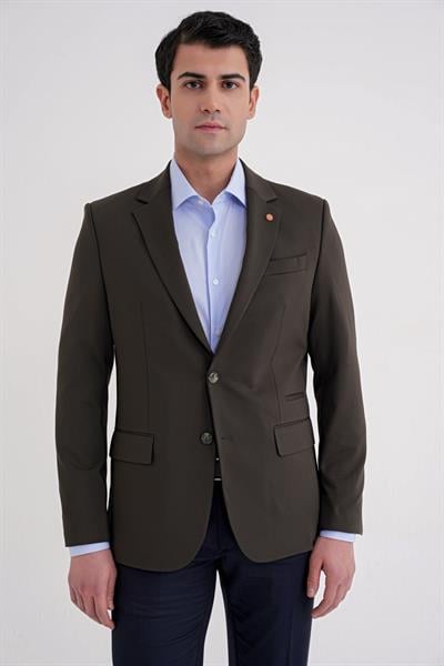 Comfort Fit Çift Yırtmaç Spandex Karışım Esnek Pamuklu Haki Ceket C 727