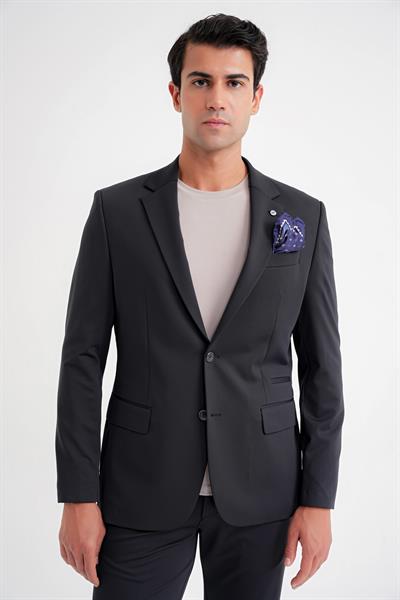 Comfort Fit Çift Yırtmaç Spandex Karışım Esnek Pamuklu Siyah Ceket C 727