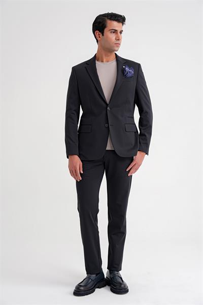 Comfort Fit Çift Yırtmaç Spandex Karışım Esnek Pamuklu Siyah Ceket C 727