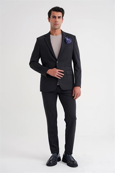 Comfort Fit Çift Yırtmaç Spandex Karışım Esnek Pamuklu Siyah Ceket C 727