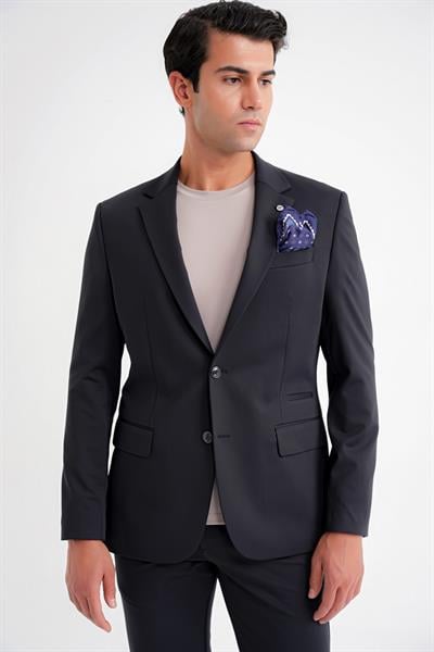 Comfort Fit Çift Yırtmaç Spandex Karışım Esnek Pamuklu Siyah Ceket C 727