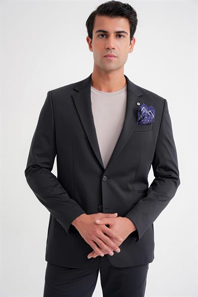 Comfort Fit Çift Yırtmaç Spandex Karışım Esnek Pamuklu Siyah Ceket C 727
