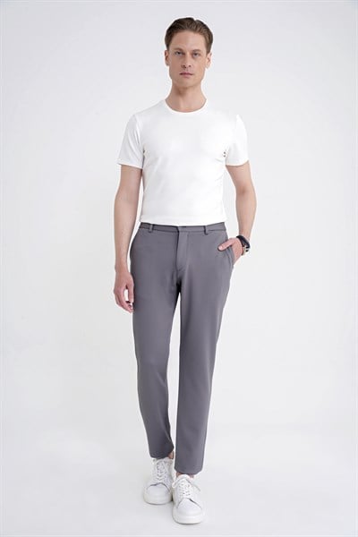 Comfort Fit Beli Lastikli Armürlü Dokuma Esnek Pamuk Gri Jogger Pantolon P 1217