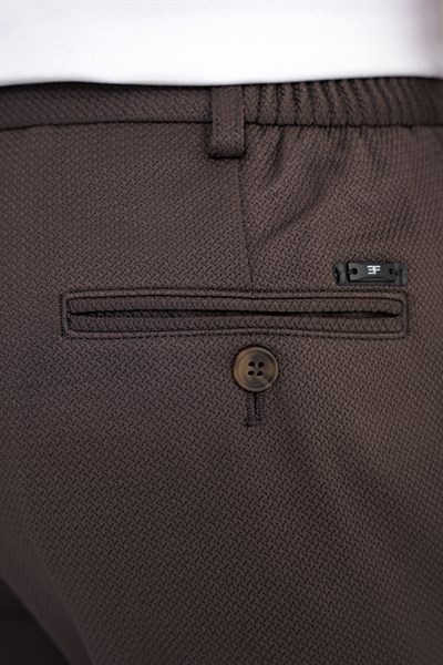 Comfort Fit Beli Lastikli Armürlü Dokuma Esnek Pamuk Kahverengi Jogger Pantolon P 1217