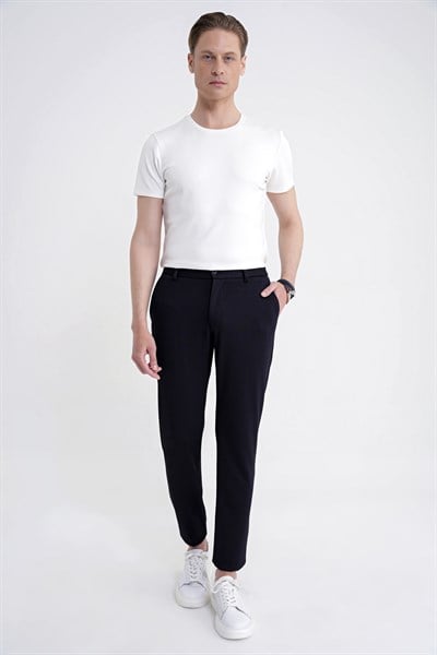 Comfort Fit Beli Lastikli Armürlü Dokuma Esnek Pamuk Lacivert Jogger Pantolon P 1217