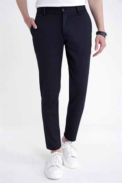 Comfort Fit Beli Lastikli Armürlü Dokuma Esnek Pamuk Lacivert Jogger Pantolon P 1217