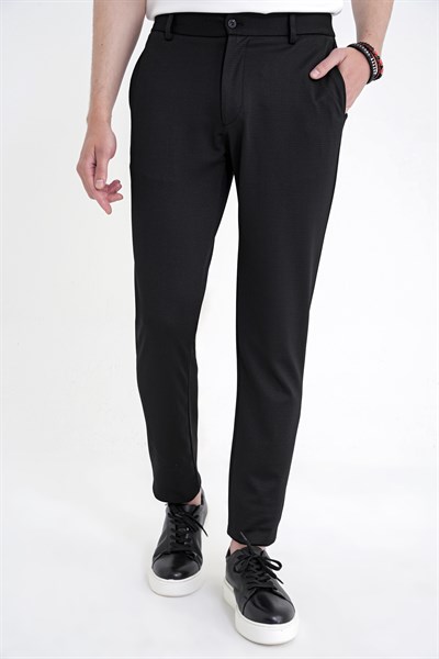 Comfort Fit Beli Lastikli Armürlü Dokuma Esnek Pamuk Siyah Jogger Pantolon P 1217
