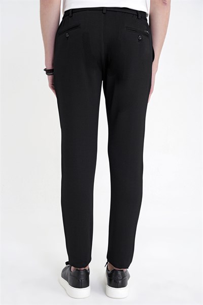Comfort Fit Beli Lastikli Armürlü Dokuma Esnek Pamuk Siyah Jogger Pantolon P 1217