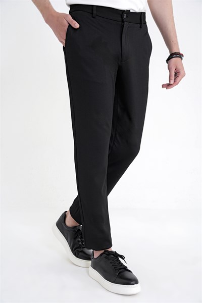 Comfort Fit Beli Lastikli Armürlü Dokuma Esnek Pamuk Siyah Jogger Pantolon P 1217