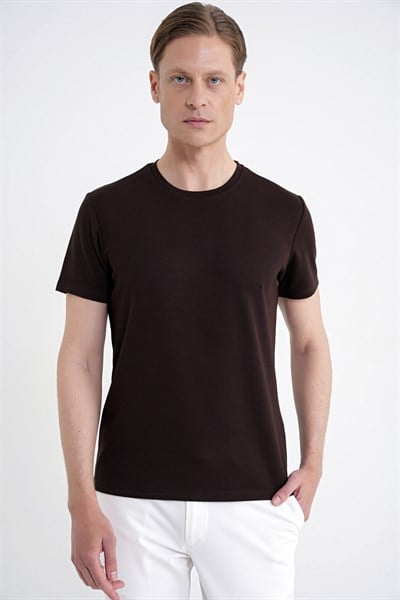 Comfort Bisiklet Yaka Düz KOTON KAHVERENGİ  TS 885 T-SHIRT