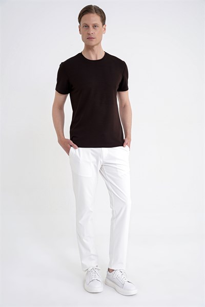 Comfort Bisiklet Yaka Düz KOTON KAHVERENGİ  TS 885 T-SHIRT