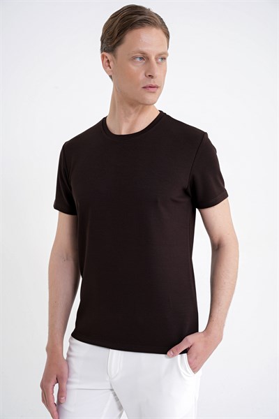 Comfort Bisiklet Yaka Düz KOTON KAHVERENGİ  TS 885 T-SHIRT