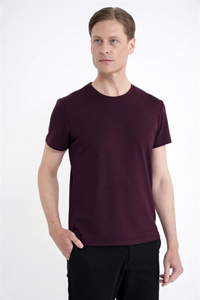 Comfort Bisiklet Yaka Düz KOTON MÜRDÜM  TS 885 T-SHIRT