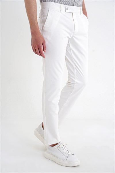 Comfort Fit Yan Cep Pamuklu Dokulu Ekru Pantolon P 1219