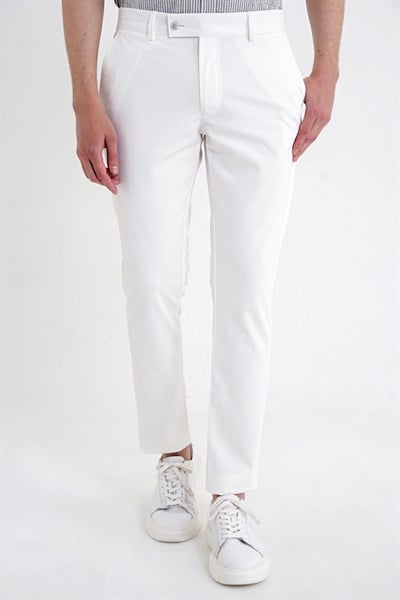 Comfort Fit Yan Cep Pamuklu Dokulu Ekru Pantolon P 1219