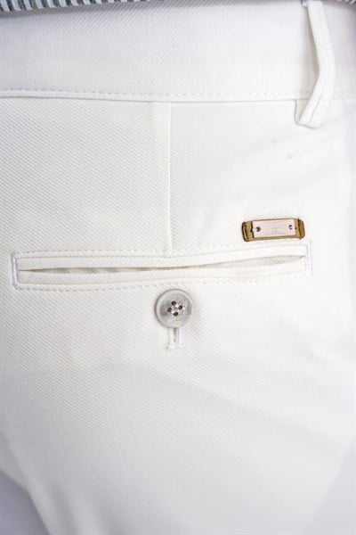Comfort Fit Yan Cep Pamuklu Dokulu Ekru Pantolon P 1219