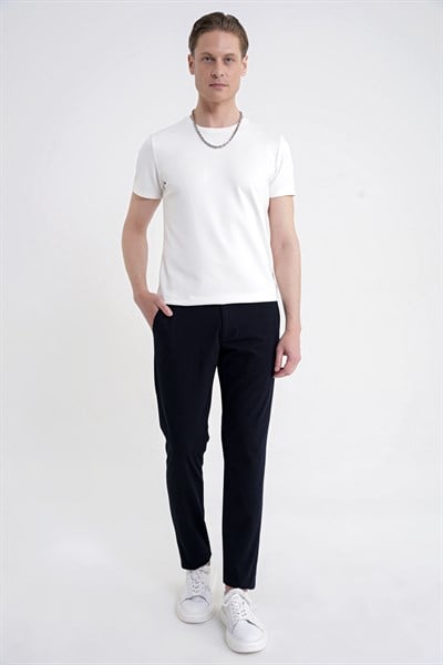 Comfort Fit Yan Cep Pamuklu Dokulu Lacivert Pantolon P 1219