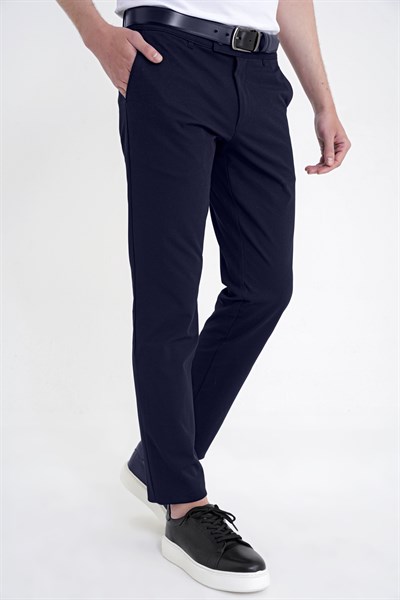 Comfort Fit Yan Cep Pamuklu Dokulu Lacivert Pantolon P 1219