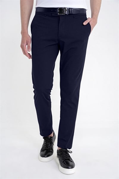 Comfort Fit Yan Cep Pamuklu Dokulu Lacivert Pantolon P 1219