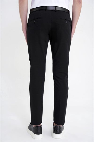 Comfort Fit Yan Cep Pamuklu Dokulu Siyah Pantolon P 1219