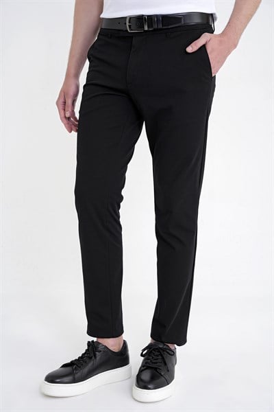 Comfort Fit Yan Cep Pamuklu Dokulu Siyah Pantolon P 1219