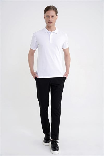 Comfort Fit Yan Cep Pamuklu Dokulu Siyah Pantolon P 1219
