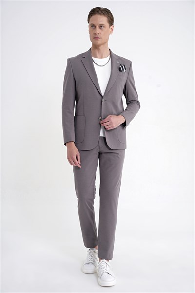 Comfort Fit Yan Cep Pamuklu Dokulu Vizon Pantolon P 1219