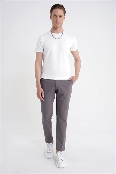 Comfort Fit Yan Cep Pamuklu Dokulu Vizon Pantolon P 1219