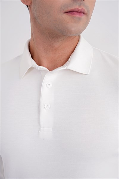 Comfort Fit %97 Esnek Pamuklu Polo Yaka Uzun Kollu Ekru Tişört TS 921