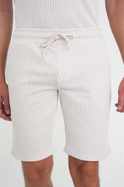 Comfort Fit Bağcıklı Bel Çizgili Pamuk Casual Bej Şort Bermuda 038 