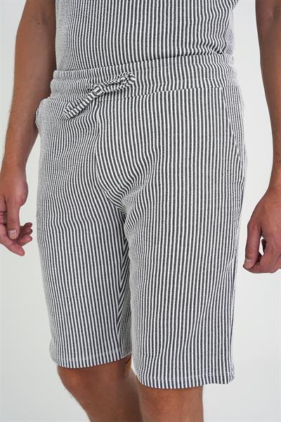 Comfort Fit Bağcıklı Bel Çizgili Pamuk Casual Siyah Şort Bermuda 038 
