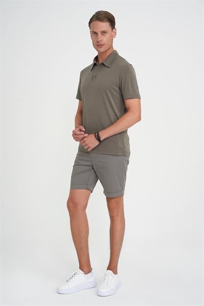 Comfort Fit Bağcıklı ve Lastikli Bel Esnek Pamuk Casual Haki Şort Bermuda 036 