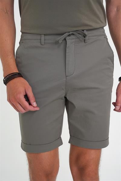 Comfort Fit Bağcıklı ve Lastikli Bel Esnek Pamuk Casual Haki Şort Bermuda 036 