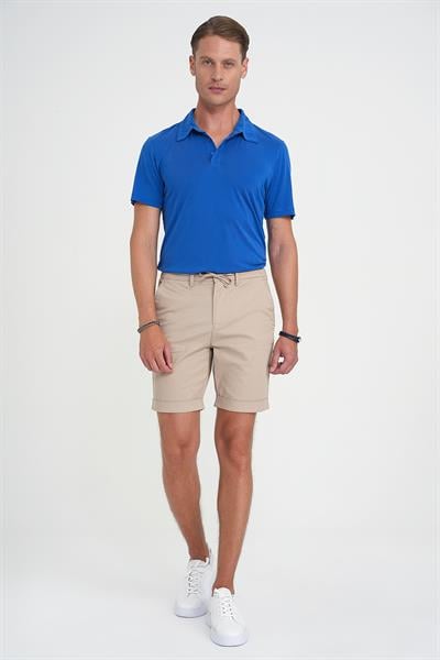 Comfort Fit Bağcıklı ve Lastikli Bel Esnek Pamuk Casual Bej Şort Bermuda 036 