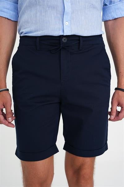 Comfort Fit Bağcıklı ve Lastikli Bel Esnek Pamuk Casual Lacivert Şort Bermuda 036 