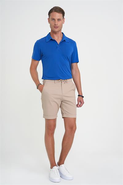 Comfort Fit Bağcıklı ve Lastikli Bel Esnek Pamuk Casual Bej Şort Bermuda 036 