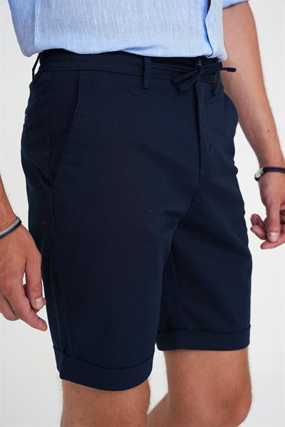 Comfort Fit Bağcıklı ve Lastikli Bel Esnek Pamuk Casual Lacivert Şort Bermuda 036 