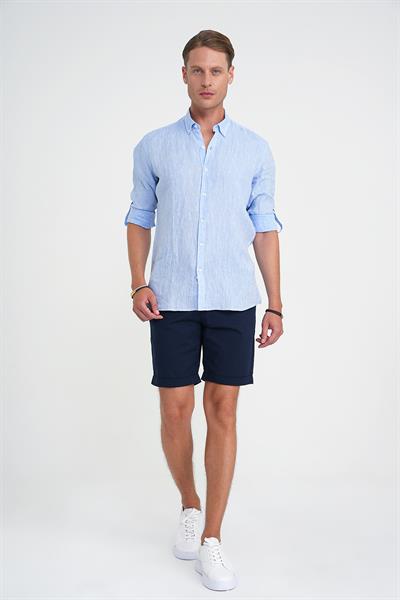 Comfort Fit Bağcıklı ve Lastikli Bel Esnek Pamuk Casual Lacivert Şort Bermuda 036 