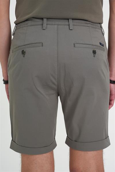 Comfort Fit Bağcıklı ve Lastikli Bel Esnek Pamuk Casual Haki Şort Bermuda 036 