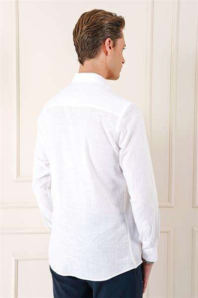 Comfort Fit Balıksırtı Dokuma %100 Pamuk Klasik Beyaz Gömlek Gk 722